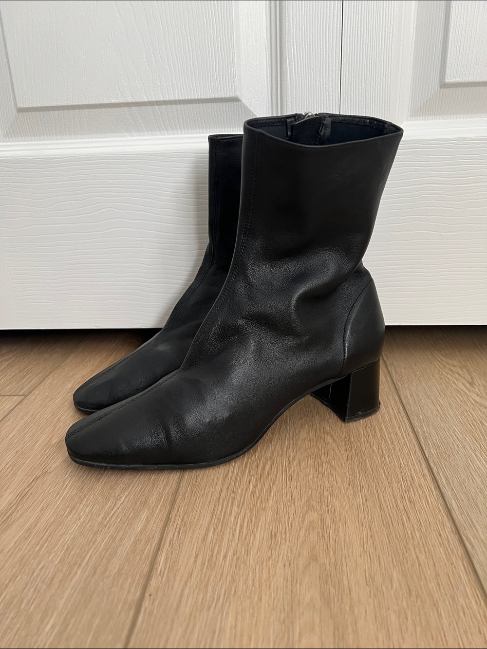 Classic Black Mid-Calf Block Heel Boots